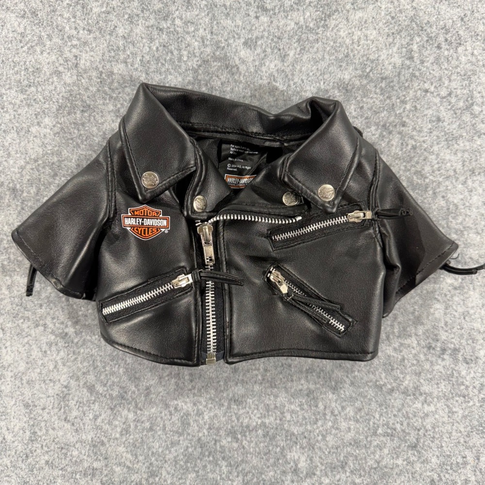 Build-A-Bear Harley-Davidson Plush Doll Biker Jacket Black Faux Leather 2004